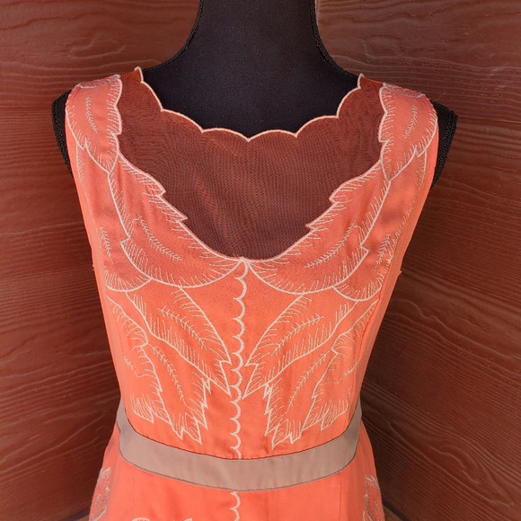 Altar'd State Orange Sleeveless Dress With Leaf Embroidery Size Small - Picture 6 of 15
